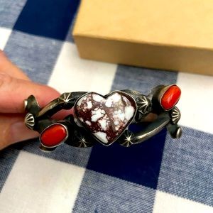 Native American bracelet with Wild Horse and Coral